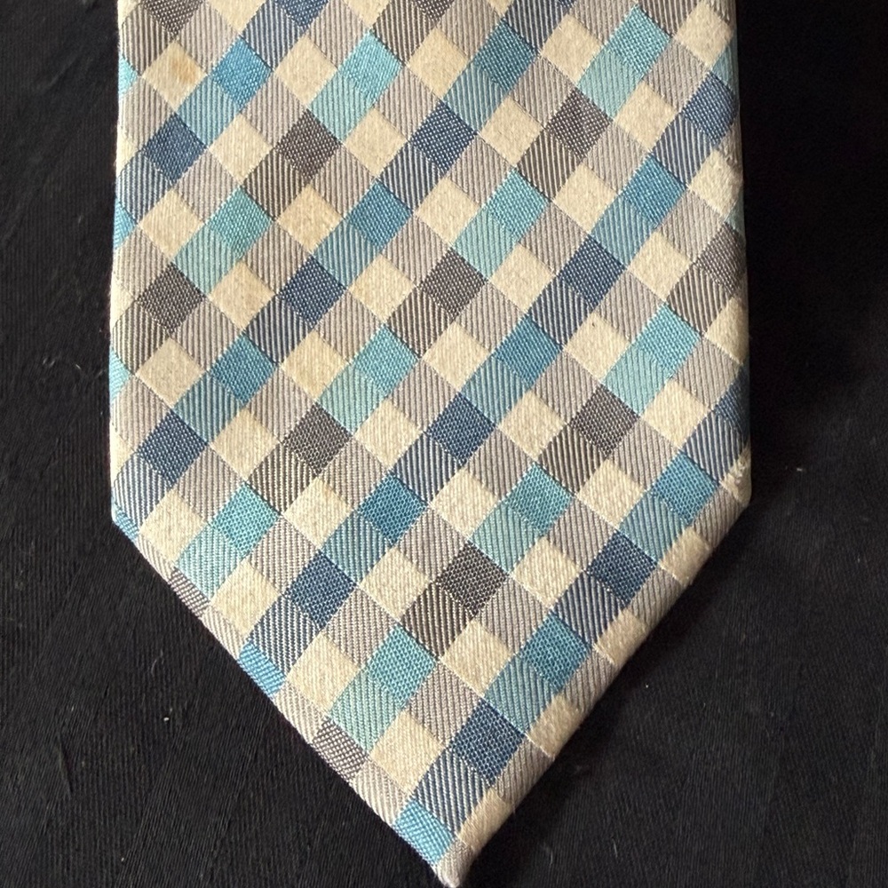 Geoffrey Beene Blue, Light Blue and Gray Check Tie